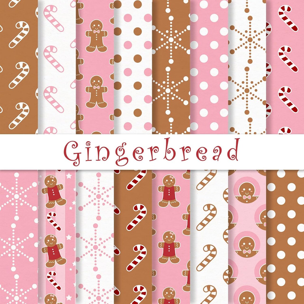 32 Sheets Christmas Pattern Paper Gingerbread Man Dot Scrapbook Specialty Paper Double Sided Pink Brown Craft Paper For Xmas DIY Crafts Supplies, 6 x 6 Inch